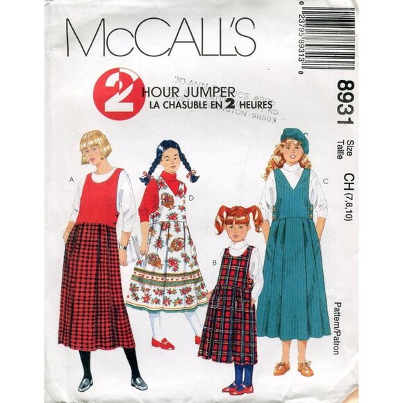 McCalls 2-Hour Jumper Pattern #8931 Childrens Size CH (7-10) - Picture 1 of 1